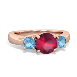 Ruby Three Stone Round Trellis 14K Rose Gold ring R4018