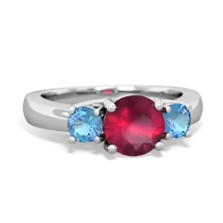 Ruby Three Stone Round Trellis 14K White Gold ring R4018