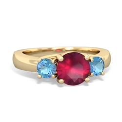 Ruby Three Stone Round Trellis 14K Yellow Gold ring R4018