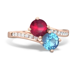 Ruby Channel Set Two Stone 14K Rose Gold ring R5303