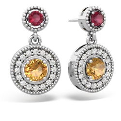 Ruby Halo Dangle 14K White Gold earrings E5319