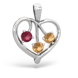 Ruby Glowing Heart 14K White Gold pendant P2233