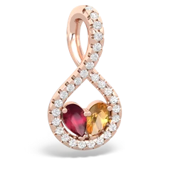 Ruby Pave Twist 'One Heart' 14K Rose Gold pendant P5360