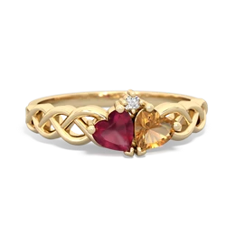 Ruby Heart To Heart Braid 14K Yellow Gold ring R5870