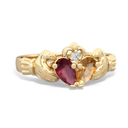 Ruby 'Our Heart' Claddagh 14K Yellow Gold ring R2388
