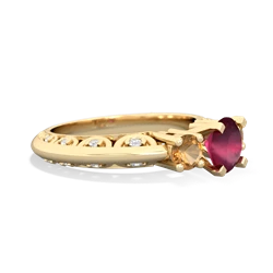 Ruby Art Deco Eternal Embrace Engagement 14K Yellow Gold ring C2003