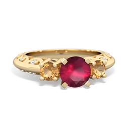 Ruby Art Deco Eternal Embrace Engagement 14K Yellow Gold ring C2003