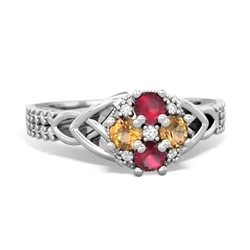 Ruby Celtic Knot Cluster Engagement 14K White Gold ring R26443RD