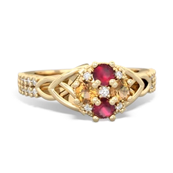 Ruby Celtic Knot Cluster Engagement 14K Yellow Gold ring R26443RD