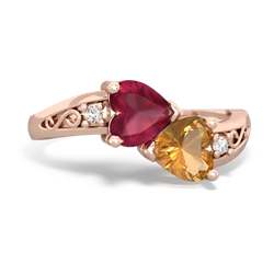 Ruby Snuggling Hearts 14K Rose Gold ring R2178