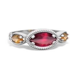 Ruby Milgrain Marquise 14K White Gold ring R5700