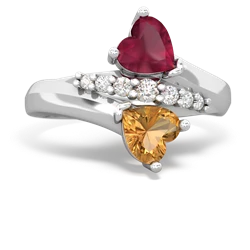 Ruby Heart To Heart 14K White Gold ring R2064