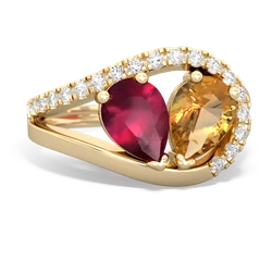 Ruby Nestled Heart Keepsake 14K Yellow Gold ring R5650