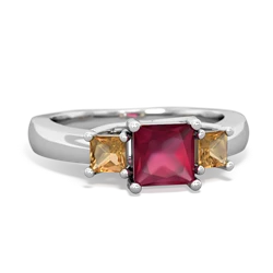 Ruby Three Stone Trellis 14K White Gold ring R4015