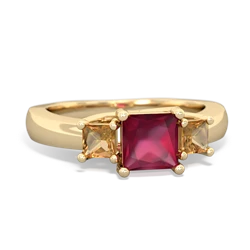 Ruby Three Stone Trellis 14K Yellow Gold ring R4015