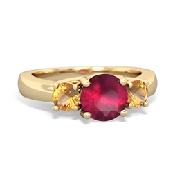 Ruby Three Stone Round Trellis 14K Yellow Gold ring R4018