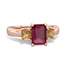 Ruby Three Stone Emerald-Cut Trellis 14K Rose Gold ring R4021