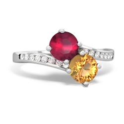 Ruby Channel Set Two Stone 14K White Gold ring R5303