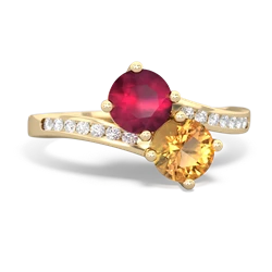 Ruby Channel Set Two Stone 14K Yellow Gold ring R5303