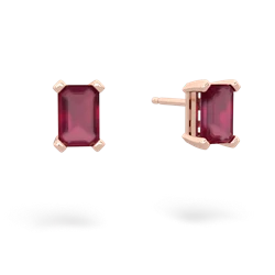 Ruby 6X4mm Emerald-Cut Stud 14K Rose Gold earrings E1855