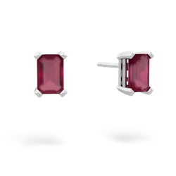 Ruby 6X4mm Emerald-Cut Stud 14K White Gold earrings E1855