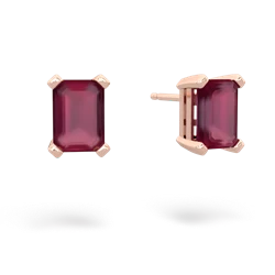 Ruby 7X5mm Emerald-Cut Stud 14K Rose Gold earrings E1856