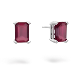 Ruby 7X5mm Emerald-Cut Stud 14K White Gold earrings E1856