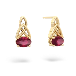 Ruby Celtic Trinity Knot 14K Yellow Gold earrings E2389