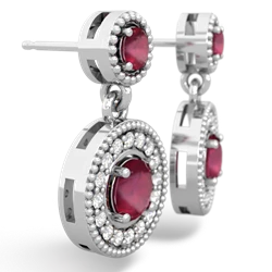 Ruby Halo Dangle 14K White Gold earrings E5319