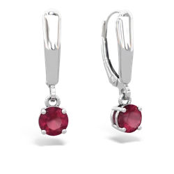 Ruby 5Mm Round Lever Back 14K White Gold earrings E2785