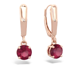 Ruby 6Mm  Round Lever Back 14K Rose Gold earrings E2786