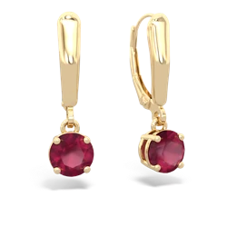 Ruby 6Mm  Round Lever Back 14K Yellow Gold earrings E2786