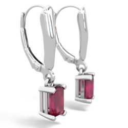 Ruby 6X4mm Emerald-Cut Lever Back 14K White Gold earrings E2855