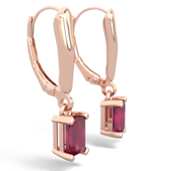 Ruby 6X4mm Emerald-Cut Lever Back 14K Rose Gold earrings E2855