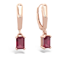 Ruby 6X4mm Emerald-Cut Lever Back 14K Rose Gold earrings E2855