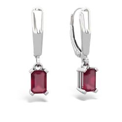 Ruby 6X4mm Emerald-Cut Lever Back 14K White Gold earrings E2855