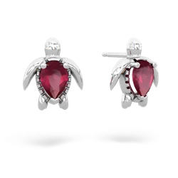 Ruby Baby Sea Turtle 14K White Gold earrings E5241