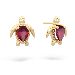 Ruby Baby Sea Turtle 14K Yellow Gold earrings E5241