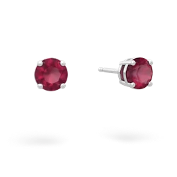 Ruby 5Mm Round Stud 14K White Gold earrings E1785