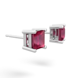 Ruby 5Mm Princess Cut Stud 14K White Gold earrings E1789