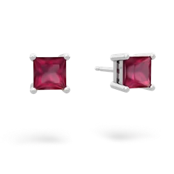 Ruby 5Mm Princess Cut Stud 14K White Gold earrings E1789