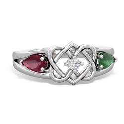 Ruby Hearts Intertwined 14K White Gold ring R5880