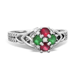 Ruby Celtic Knot Cluster Engagement 14K White Gold ring R26443RD