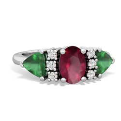 Ruby Antique Style Three Stone 14K White Gold ring R2186