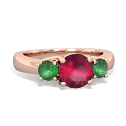 Ruby Three Stone Round Trellis 14K Rose Gold ring R4018