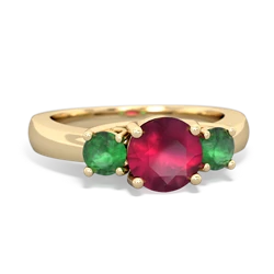 Ruby Three Stone Round Trellis 14K Yellow Gold ring R4018