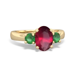 Ruby Three Stone Oval Trellis 14K Yellow Gold ring R4024