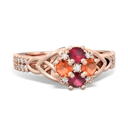 Ruby Celtic Knot Cluster Engagement 14K Rose Gold ring R26443RD