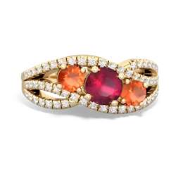 Ruby Three Stone Aurora 14K Yellow Gold ring R3080