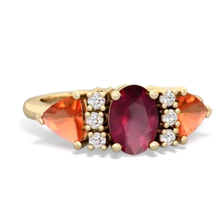 Ruby Antique Style Three Stone 14K Yellow Gold ring R2186